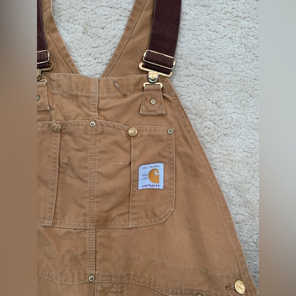 Vintage Carhartt 38x30 Double Knee Overalls Tan Duck Canvas USA Union Made 6FB - Picture 6 of 14